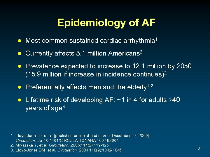 Epidemiology of AF ● Most common sustained cardiac arrhythmia 1 ● Currently affects 5.