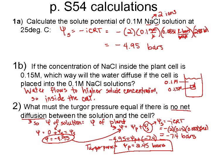 p. S 54 calculations 1 a) Calculate the solute potential of 0. 1 M