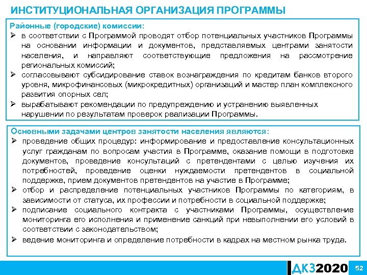 ИНСТИТУЦИОНАЛЬНАЯ ОРГАНИЗАЦИЯ ПРОГРАММЫ Районные (городские) комиссии: Ø в соответствии с Программой проводят отбор потенциальных