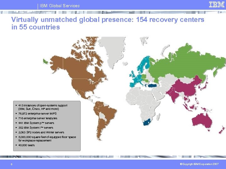 IBM Global Services Virtually unmatched global presence: 154 recovery centers in 55 countries §