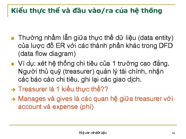 Kiểu thực thể và đầu vào/ra của hệ thống n n Thường nhầm lẫn