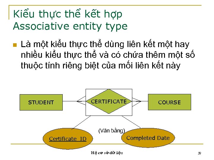 Kiểu thực thể kết hợp Associative entity type n Là một kiểu thực thể