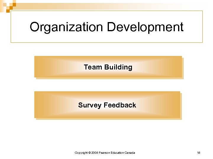 Organization Development Team Building Survey Feedback Copyright © 2008 Pearson Education Canada 18 