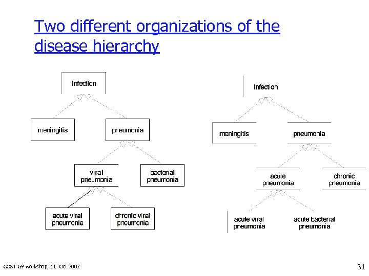 Two different organizations of the disease hierarchy COST G 9 workshop, 11 Oct 2002