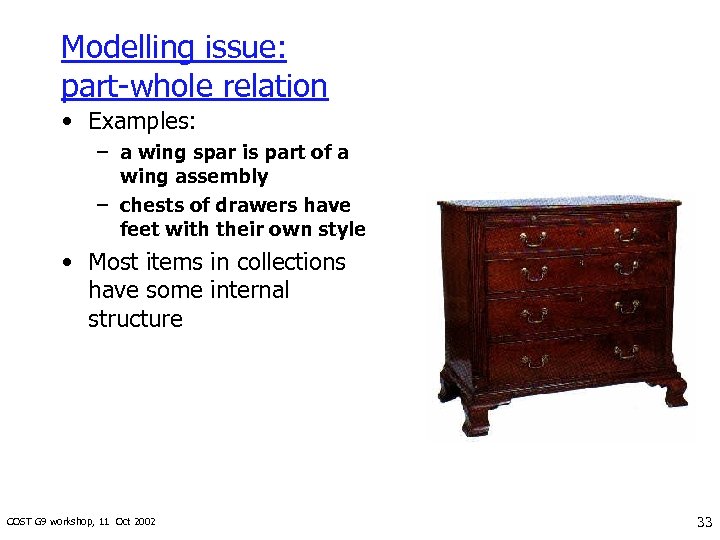 Modelling issue: part-whole relation • Examples: – a wing spar is part of a