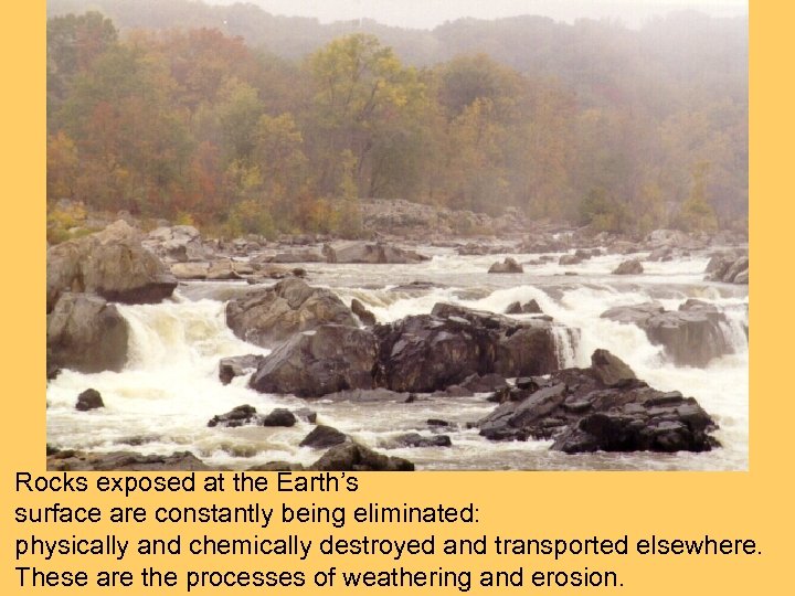 Rocks exposed at the Earth’s surface are constantly being eliminated: physically and chemically destroyed