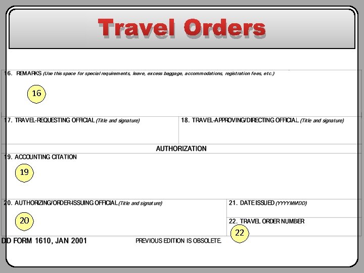 Travel Orders 16 19 20 22 