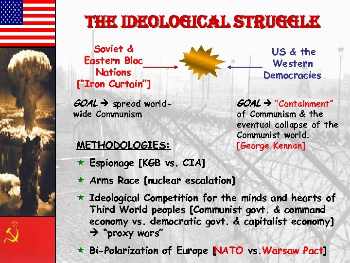 the ideological struggle Soviet & Eastern Bloc Nations [“Iron Curtain”] GOAL spread worldwide Communism