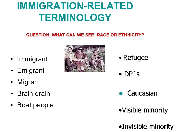IMMIGRATION-RELATED TERMINOLOGY QUESTION: WHAT CAN WE SEE: RACE OR ETHNICITY? • Refugee • Immigrant