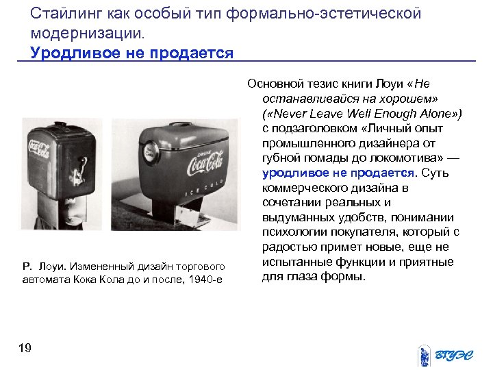 Стайлинг как особый тип формально эстетической модернизации. Уродливое не продается Р. Лоуи. Измененный дизайн
