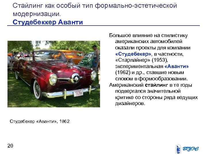Стайлинг как особый тип формально эстетической модернизации. Студебеккер Аванти Большое влияние на стилистику американских
