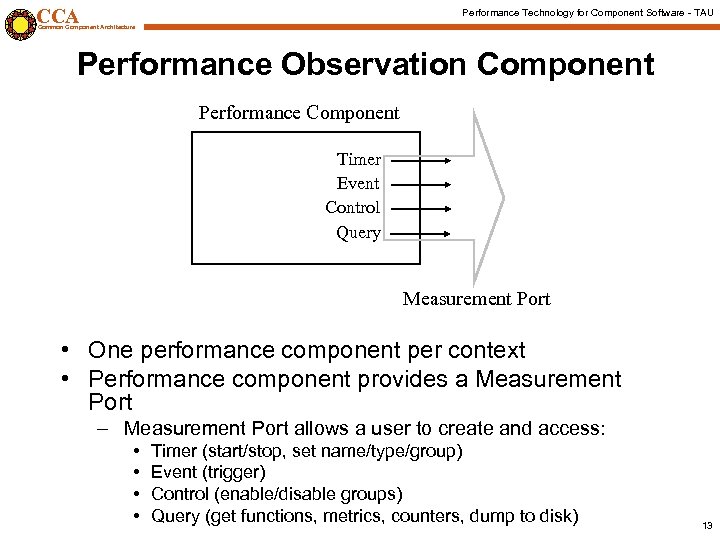 CCA Performance Technology for Component Software - TAU Common Component Architecture Performance Observation Component