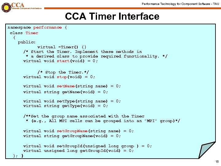 CCA Performance Technology for Component Software - TAU Common Component Architecture CCA Timer Interface