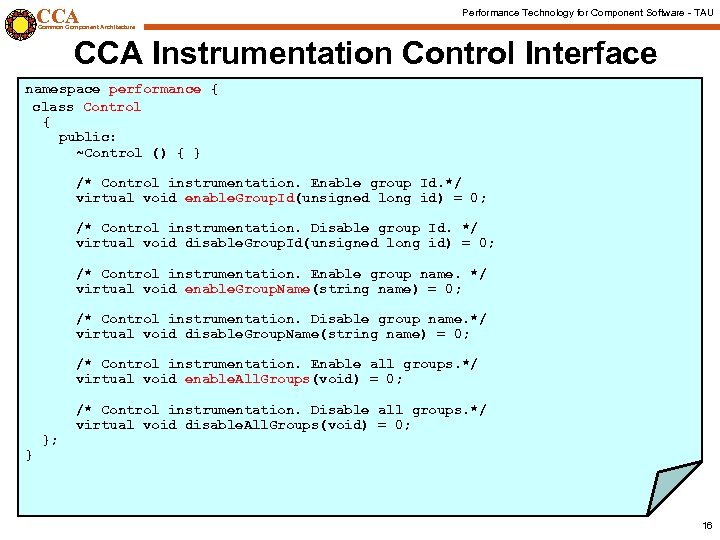 CCA Performance Technology for Component Software - TAU Common Component Architecture CCA Instrumentation Control