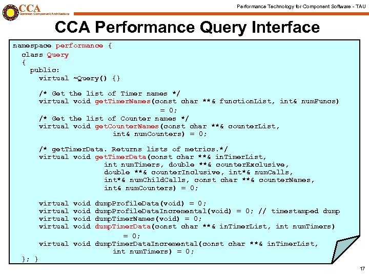 CCA Performance Technology for Component Software - TAU Common Component Architecture CCA Performance Query