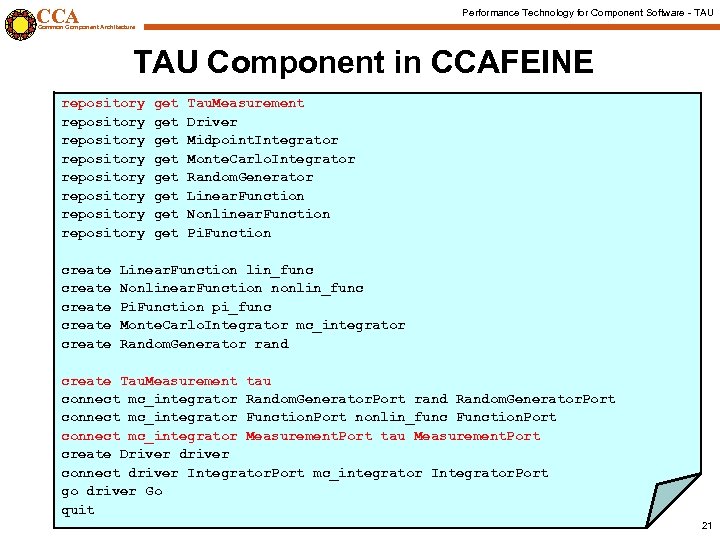 CCA Performance Technology for Component Software - TAU Common Component Architecture TAU Component in