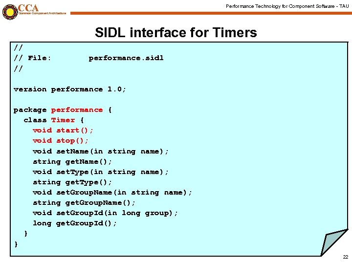 CCA Performance Technology for Component Software - TAU Common Component Architecture SIDL interface for