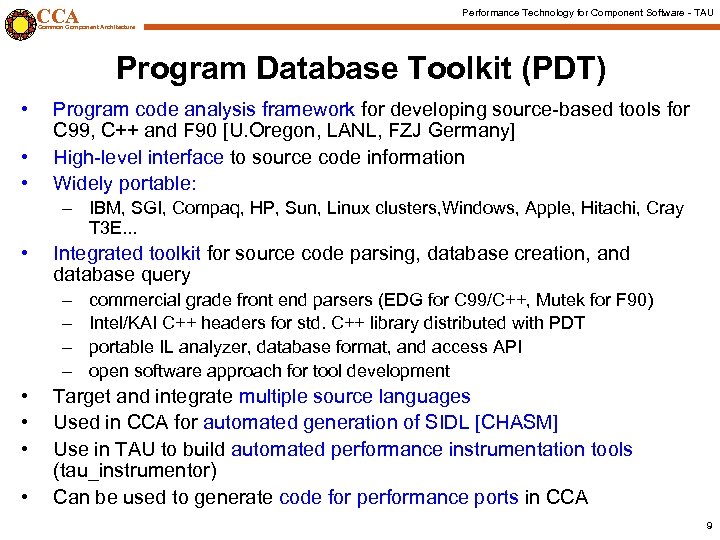 CCA Performance Technology for Component Software - TAU Common Component Architecture Program Database Toolkit