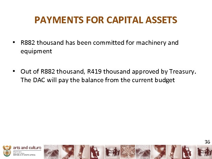 PAYMENTS FOR CAPITAL ASSETS • R 882 thousand has been committed for machinery and