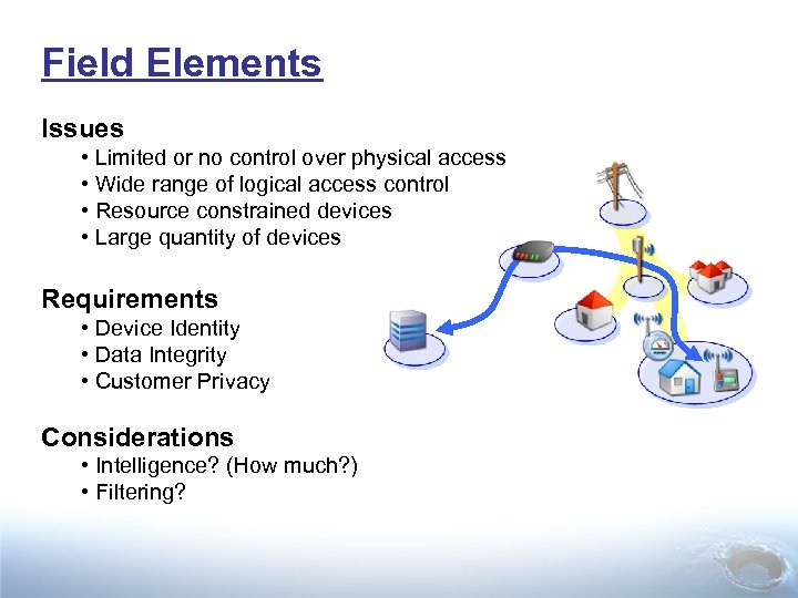 Field Elements Issues • Limited or no control over physical access • Wide range