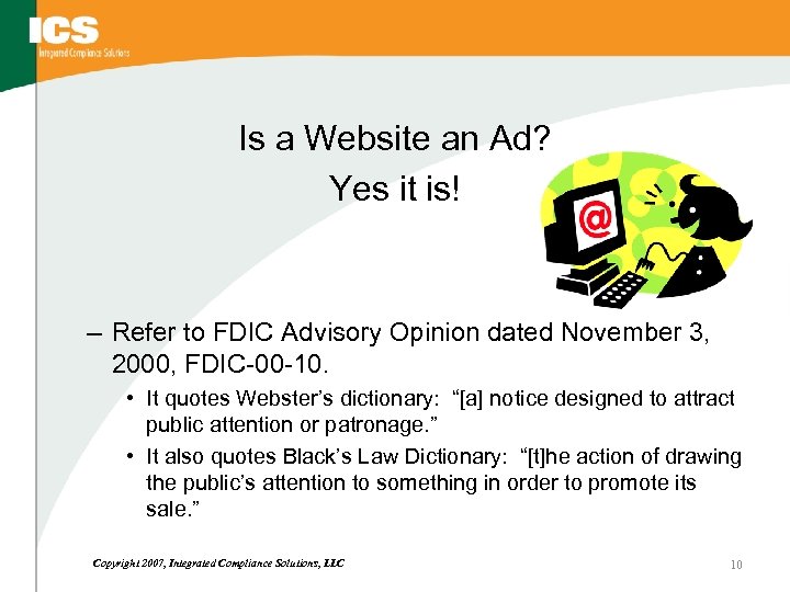 Is a Website an Ad? Yes it is! – Refer to FDIC Advisory Opinion