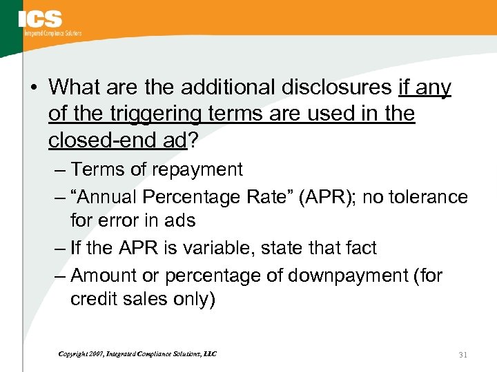  • What are the additional disclosures if any of the triggering terms are