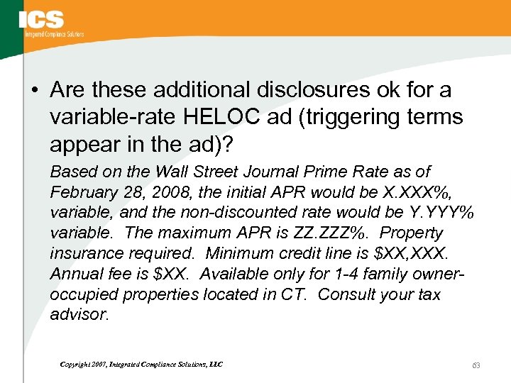  • Are these additional disclosures ok for a variable-rate HELOC ad (triggering terms