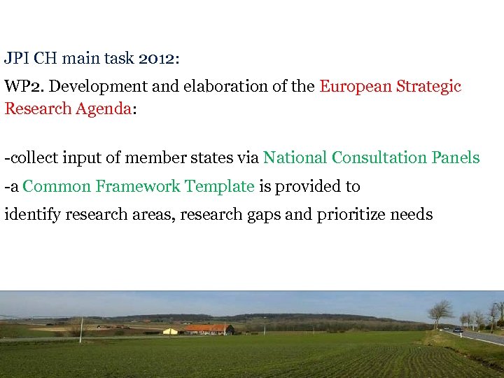 JPI CH main task 2012: WP 2. Development and elaboration of the European Strategic