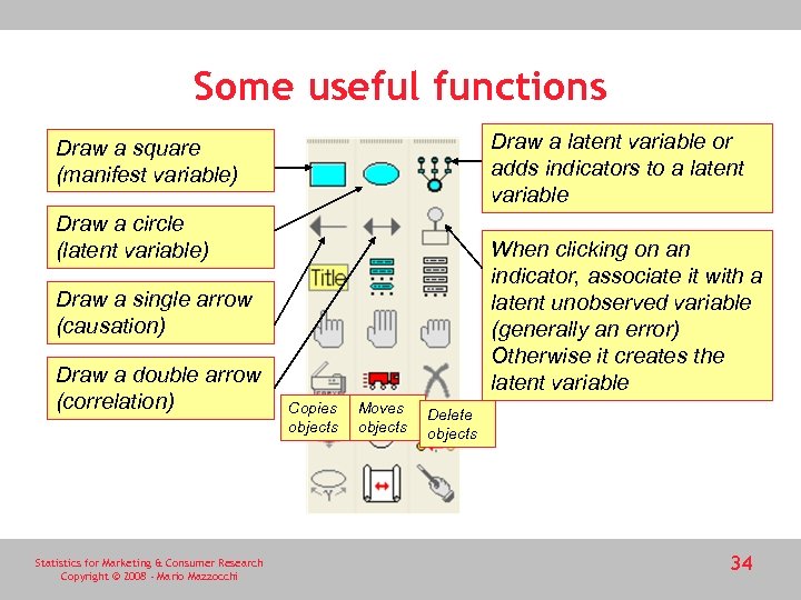 Some useful functions Draw a latent variable or adds indicators to a latent variable