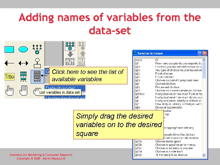 Adding names of variables from the data-set Click here to see the list of