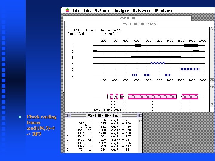  Check reading frame: mod(696, 3)=0 -> RF 3 