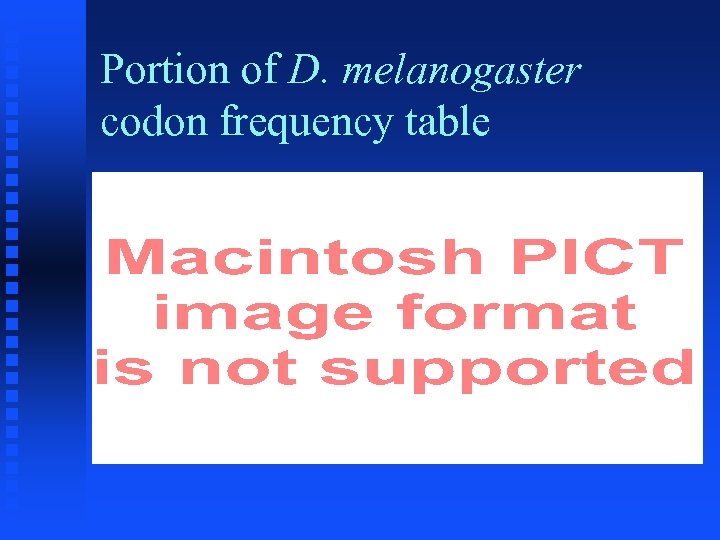 Portion of D. melanogaster codon frequency table 