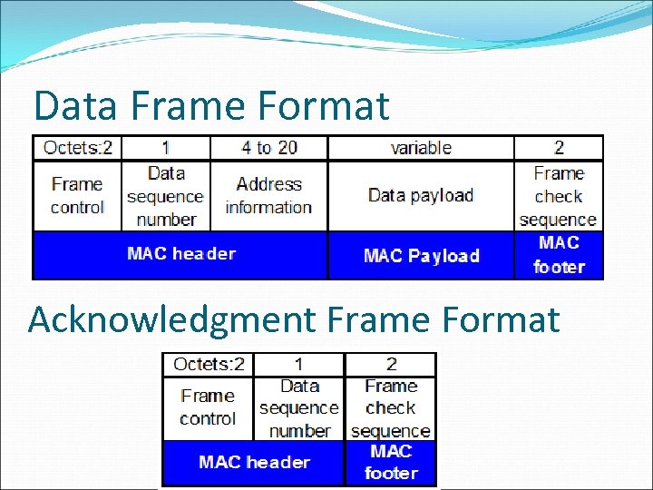 Data Frame Format Acknowledgment Frame Format 