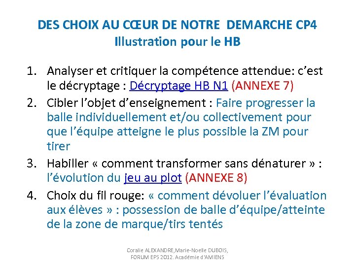 DES CHOIX AU CŒUR DE NOTRE DEMARCHE CP 4 Illustration pour le HB 1.