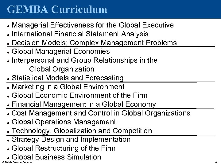 GEMBA Curriculum Managerial Effectiveness for the Global Executive l International Financial Statement Analysis l