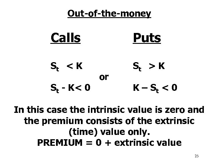 Out-of-the-money Calls Puts St < K St > K or St - K< 0