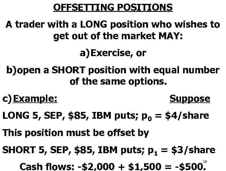 OFFSETTING POSITIONS A trader with a LONG position who wishes to get out of