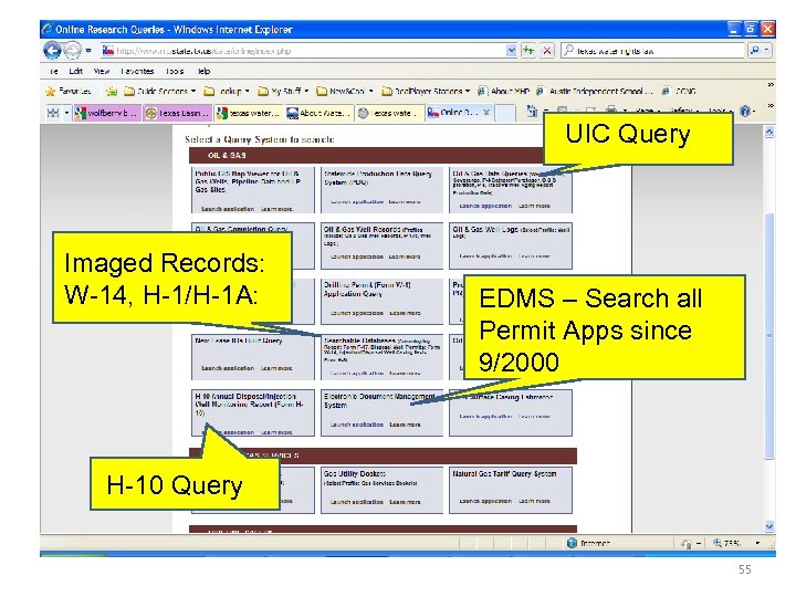 UIC Query Imaged Records: W-14, H-1/H-1 A: EDMS – Search all Permit Apps since