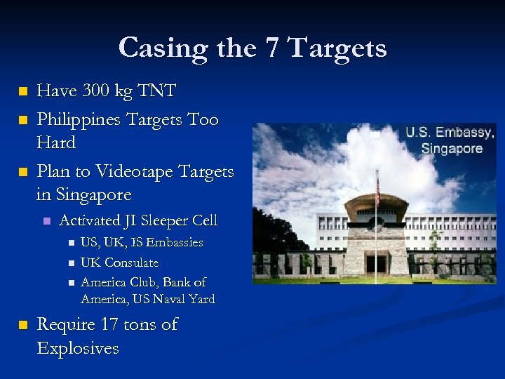 Casing the 7 Targets n n n Have 300 kg TNT Philippines Targets Too