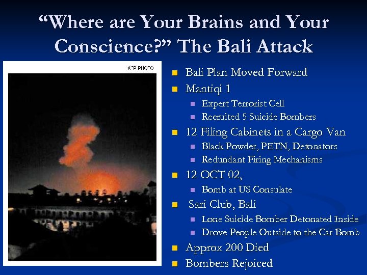 “Where are Your Brains and Your Conscience? ” The Bali Attack n n Bali