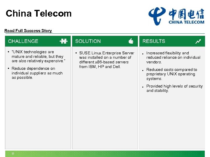 China Telecom Read Full Success Story • “UNIX technologies are mature and reliable, but