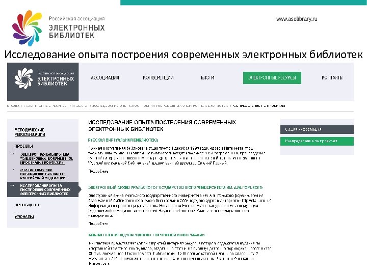 Исследование опыта построения современных электронных библиотек 