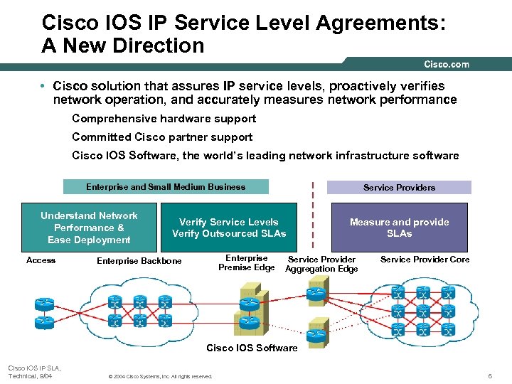 Cisco IOS IP Service Level Agreements: A New Direction • Cisco solution that assures