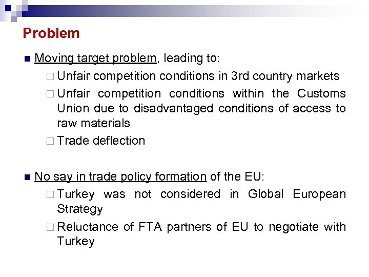Problem n Moving target problem, leading to: ¨ Unfair competition conditions in 3 rd