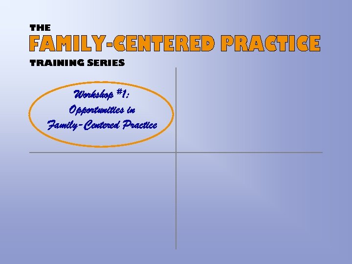 THE TRAINING SERIES Workshop #1: Opportunities in Family-Centered Practice 
