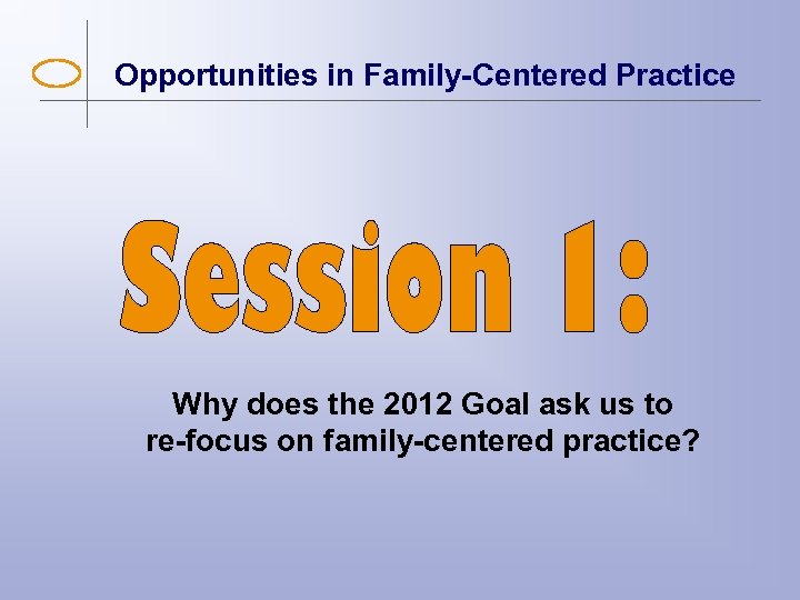 Opportunities in Family-Centered Practice Why does the 2012 Goal ask us to re-focus on