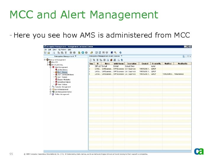 MCC and Alert Management - Here you see how AMS is administered from MCC