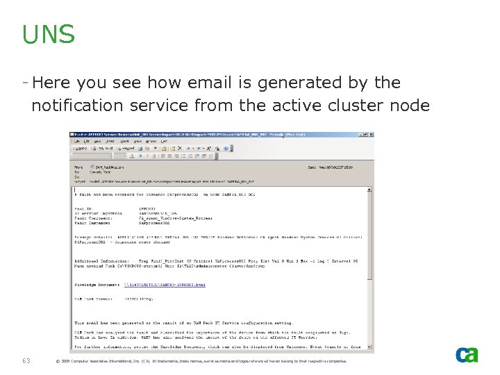 UNS - Here you see how email is generated by the notification service from