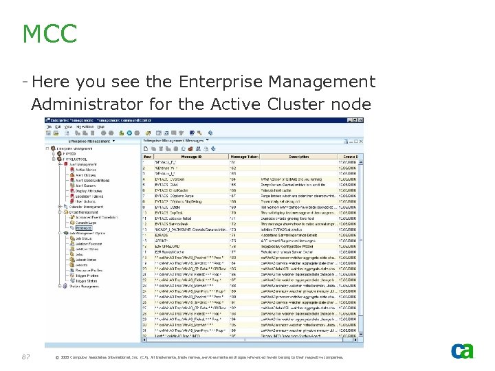 MCC - Here you see the Enterprise Management Administrator for the Active Cluster node