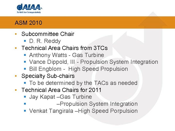 ASM 2010 • Subcommittee Chair § D. R. Reddy • Technical Area Chairs from